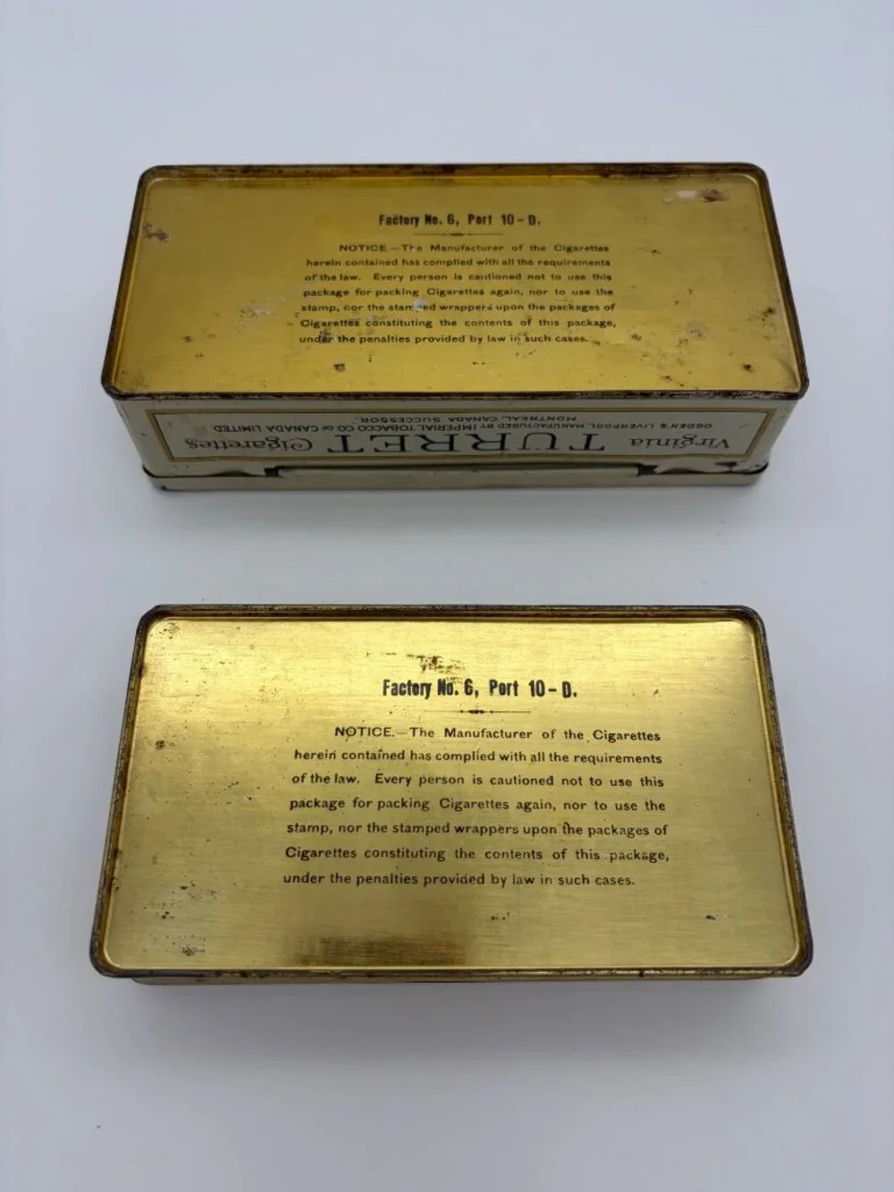 Antique Pair Turret Cigarettes Tins Ogden's Liverpool 50 100 Canadian Tobacciana